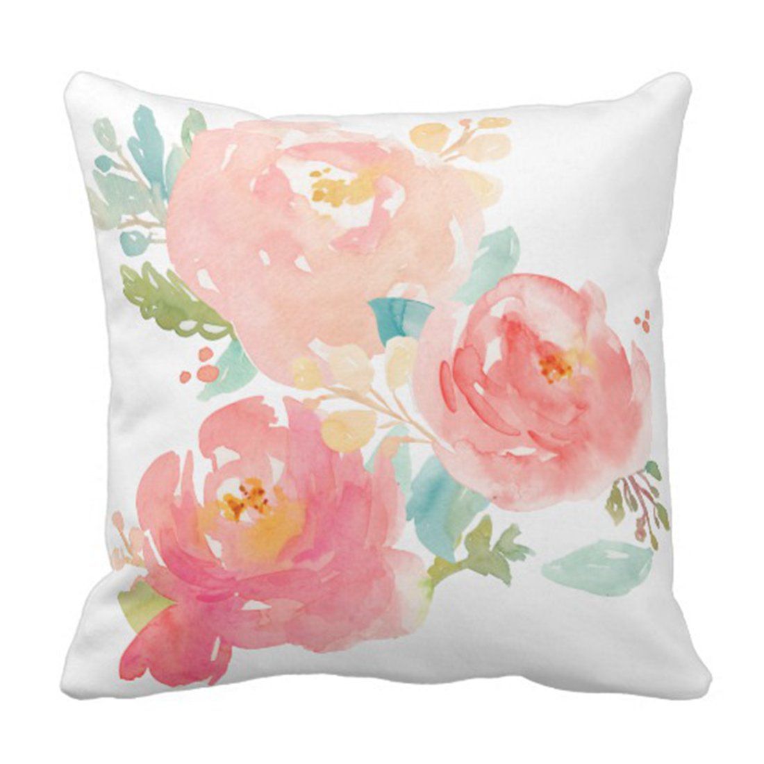 Emvency Throw Pillow Cover Flower Girly Peonies Summer Watercolor Pastel Floral Mint Decorative P... | Amazon (US)