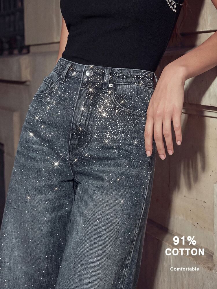 Anewsta Casual Bleached Dazzling Wide Leg Jeans | SHEIN