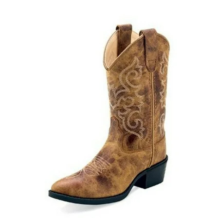 Old West Western Boots Boys Leather Point Stitched Burnt Tan 8175 | Walmart (US)