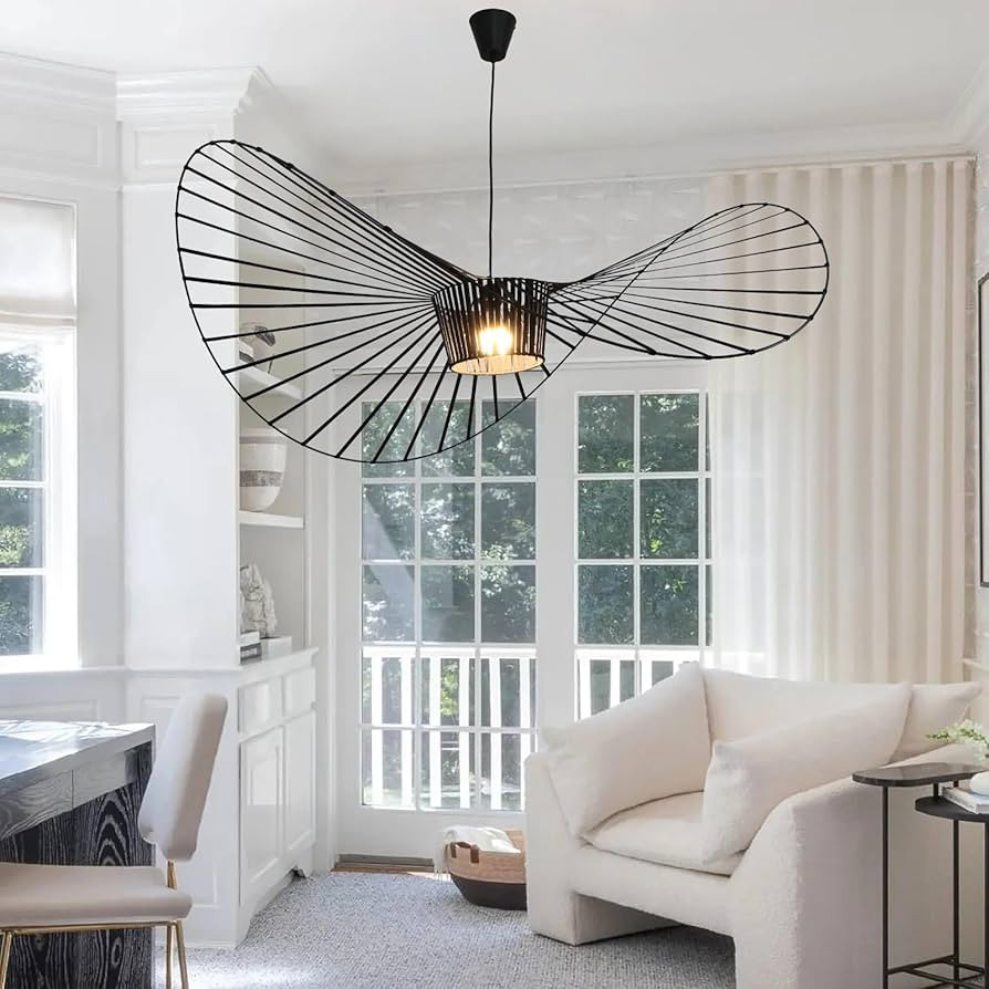 Modern Black Woven Chandelier, 55.1" Farmhouse Coastal Hat Pendant Light Fixtures Matte Black Han... | Amazon (US)