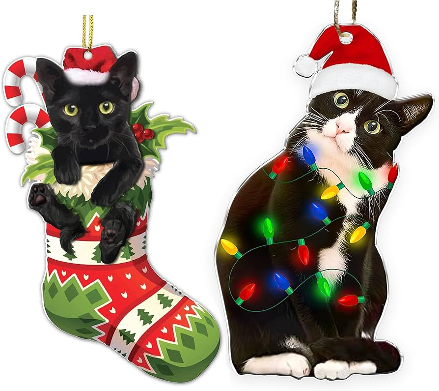 Black Cat Christmas Ornaments - Black Cat Xmas Decor Tree Hanging - 2024 Black Kitten Christmas O... | Amazon (US)
