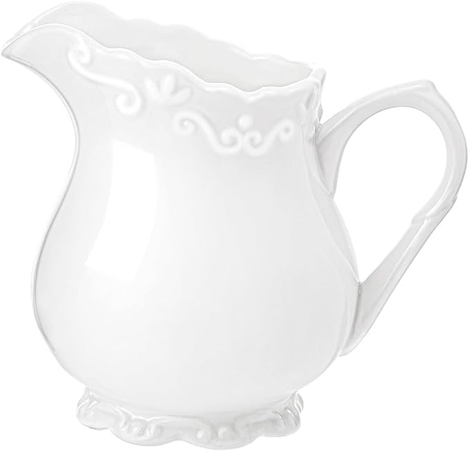 Vintage Pure White Ceramic Creamer with Handle, 6 Oz Coffee Milk Creamer Pitcher. | Amazon (US)