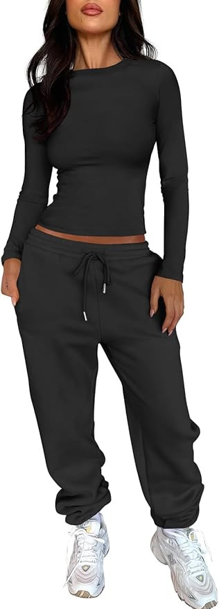 ANRABESS Womens 2 Piece Sweatsuits Long Sleeve Tight Shirt Tops Joggers Fleece Sweatpants Sets 20... | Amazon (US)