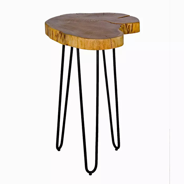 Alaterre Furniture Hairpin Live Edge Round End Table Metal And Wood Natural Brown | Target