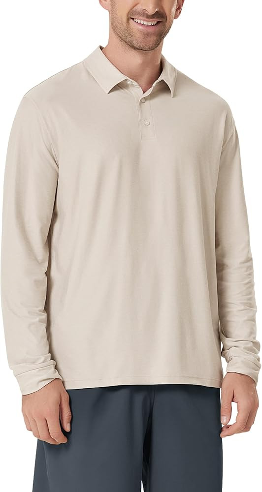 ODODOS Men's Performance Long Sleeve Polo- odSTRATUM Tech Golf T-Shirts Ultra Soft Moisture Wicking UPF 50+ Casual Tops | Amazon (US)