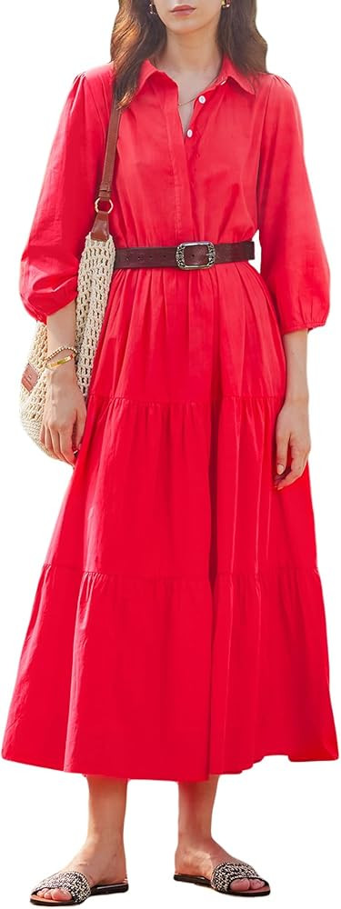 Women Flowy Maxi Dresses Casual V Neck Smocked Tiered Babydoll Sundress Beach Long Skirt with Poc... | Amazon (US)