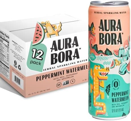 Aura Bora Herbal Sparkling Water, Peppermint Watermelon, 0 Calories, 0 Sugar, 0 Sodium, Non-GMO, ... | Amazon (US)