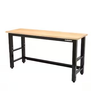 Husky 6 ft. Adjustable Height Solid Wood Top Workbench in Black for Ready to Assemble Steel Garag... | The Home Depot