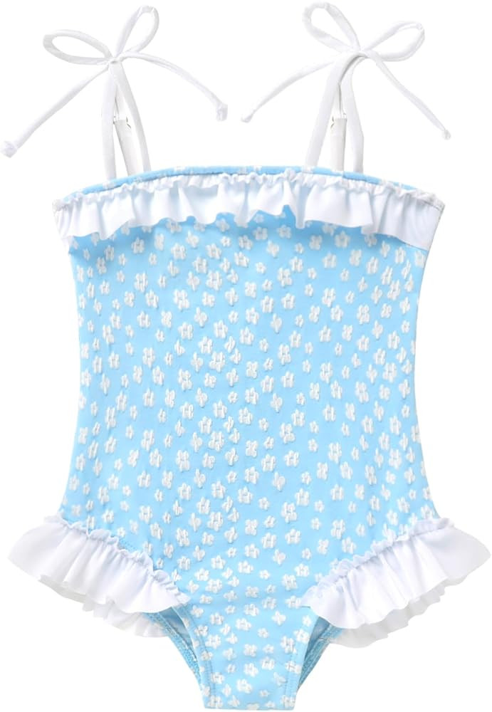 YOUNGER TREE Toddler Swimsuit Girl Bathing Suit Solid Color One Piece Swimwear Bow Straps Ruffle ... | Amazon (US)