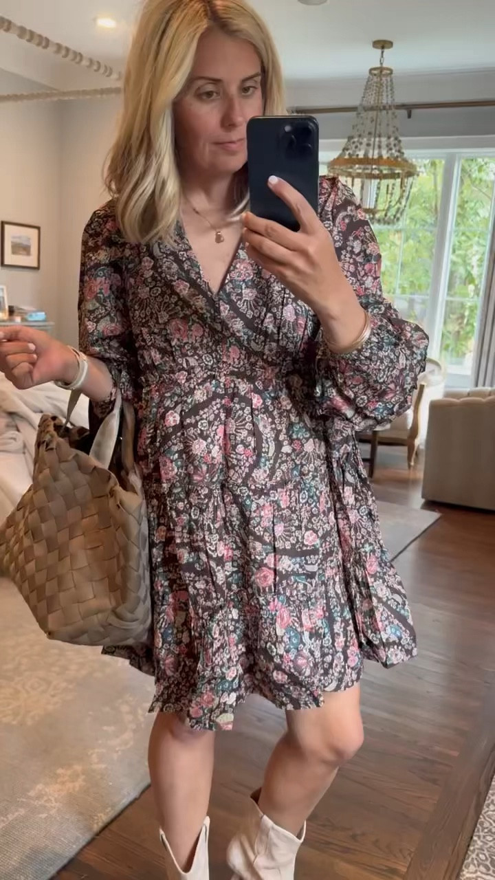 Fall Outfit Idea! Easy Fall Ootd! Long Sleeve Paisley Dress! Fall Dress! Seasonal Fashion 