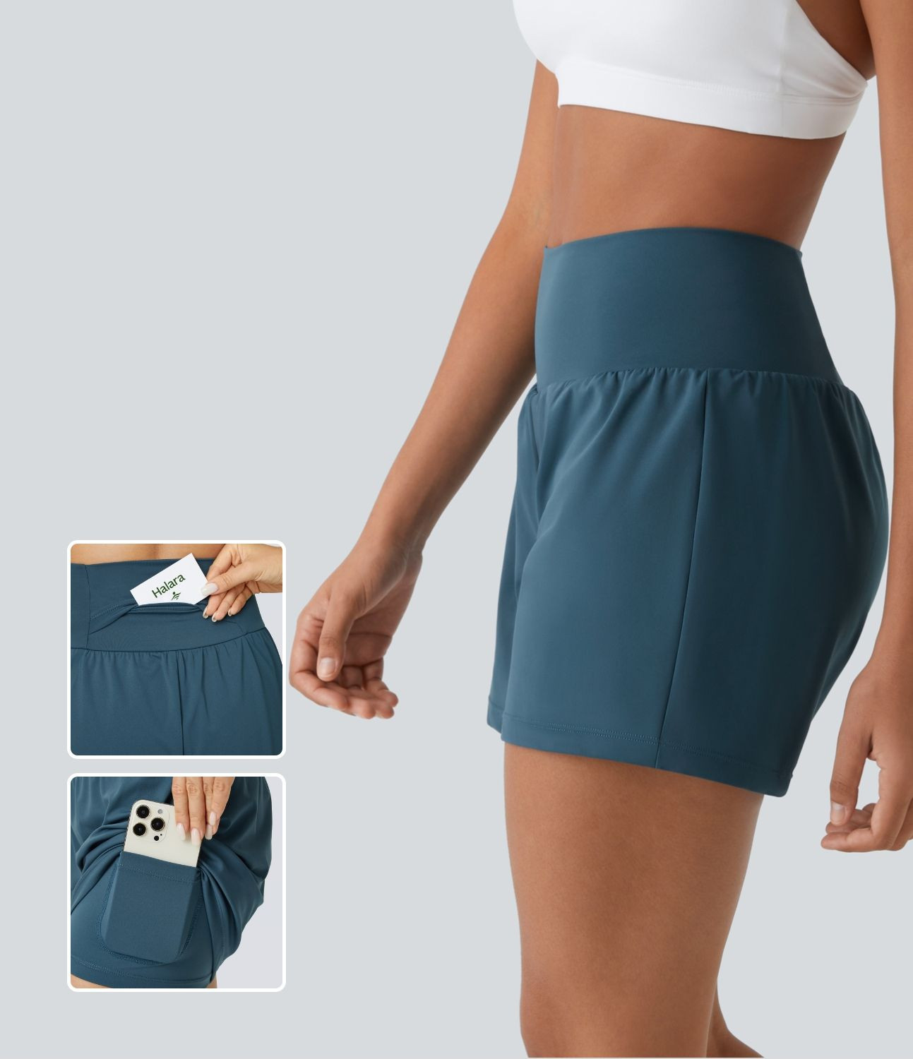 Women’s Super High Waisted Back Pocket & Side Hidden Pocket 2-in-1 Yoga Shorts 5''-Longer Lengt... | HALARA