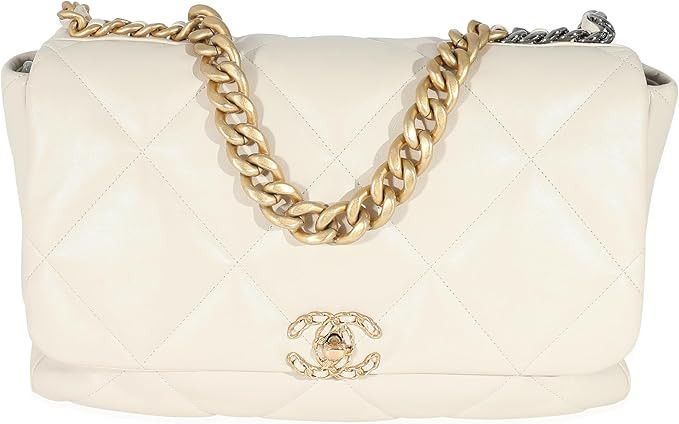 Amazon.com: Chanel, Pre-Loved Ivory Shiny Quilted Lambskin Maxi 19 Flap Bag, Beige : Amazon Luxur... | Amazon (US)