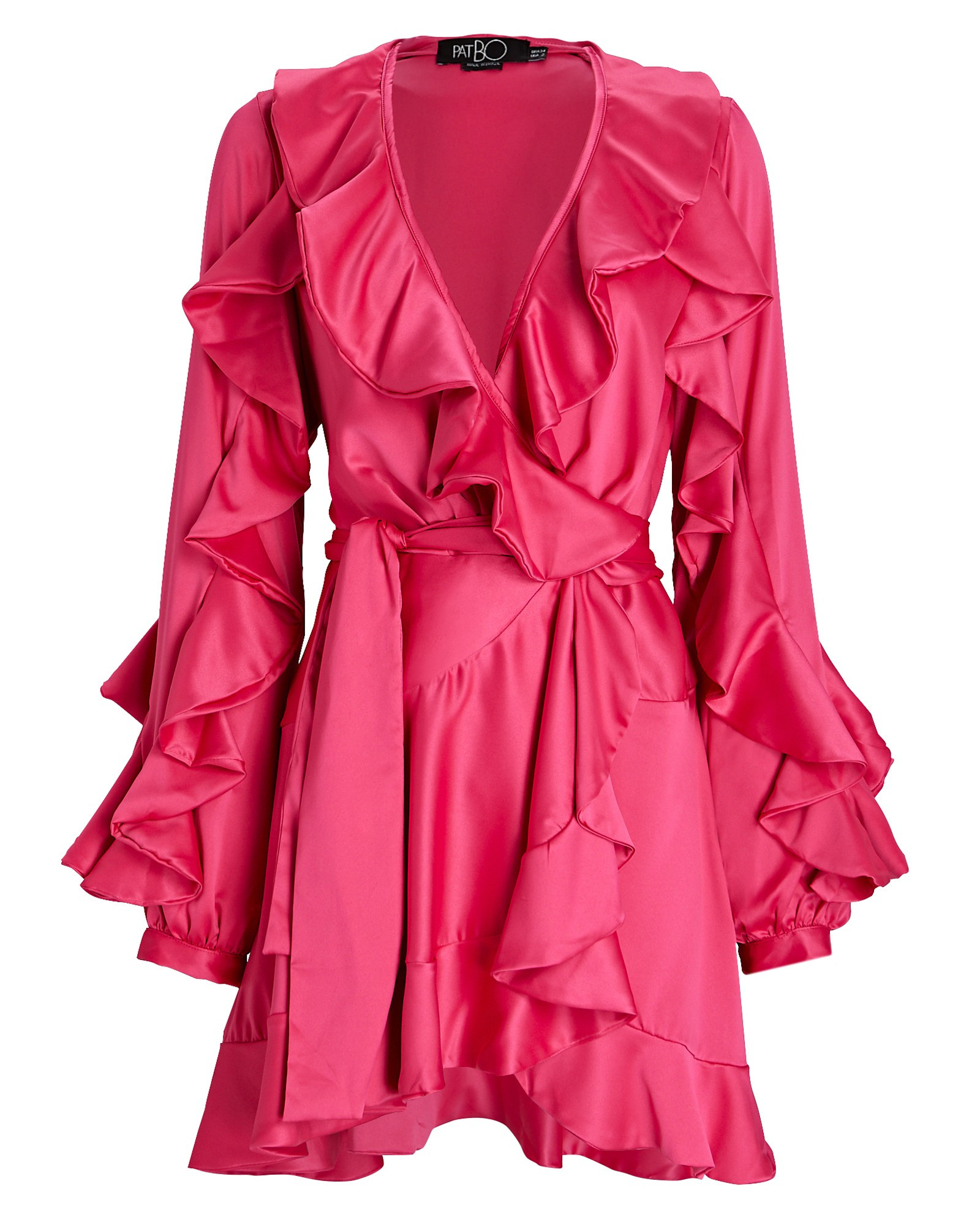 Ruffled Satin Mini Wrap Dress | INTERMIX