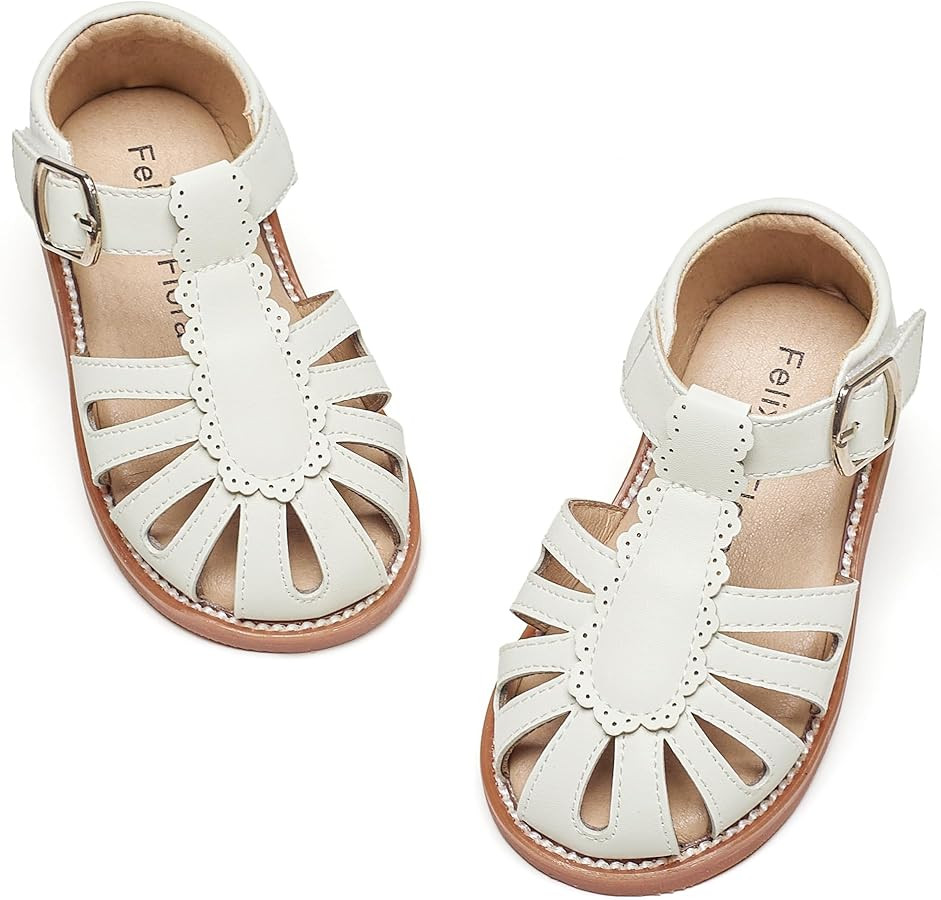 Felix & Flora Toddler Girls Sandals Soft Rubber Princess Flat Shoes Summer Flower Girl Shoes | Amazon (US)