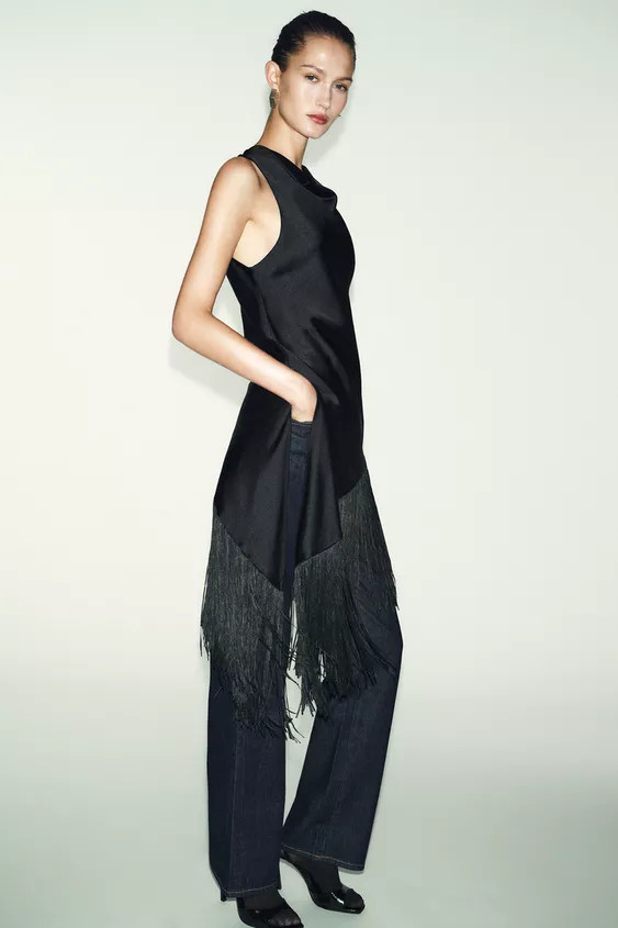 FLOWY SATIN EFFECT FRINGED TOP | Zara US