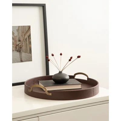 Round Vegan Leather Tray with Handles | Wayfair North America
