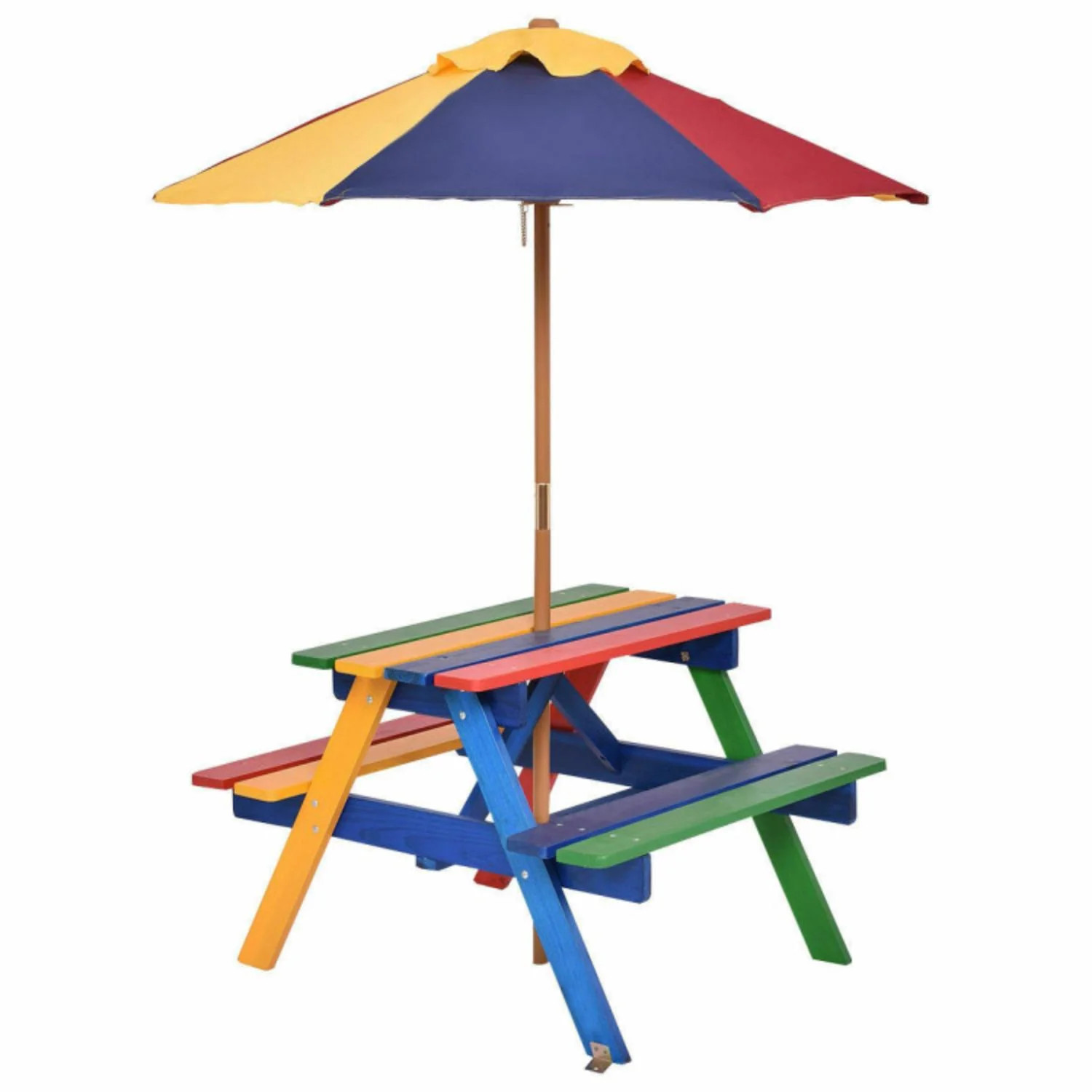 4 Seat Kids Picnic Table with Umbrella-Multicolor | Shop Simon