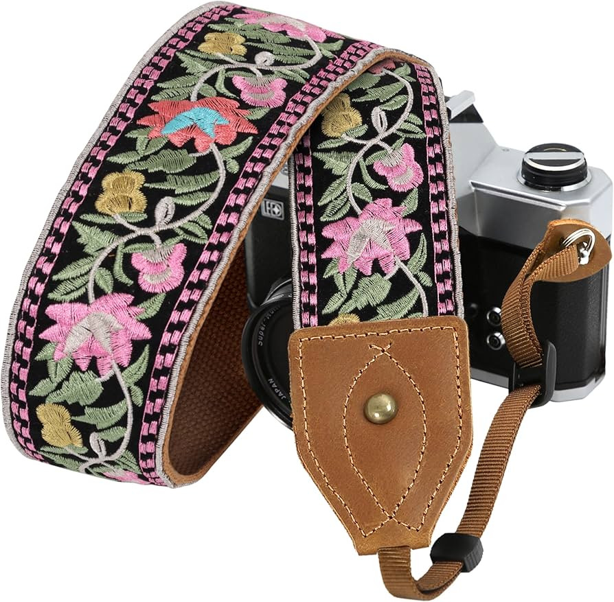 Padwa Lifestyle Embroidered Flower Camera Strap - 2" Wide Classic Vintage Crazy Horse Arts Cowhid... | Amazon (US)