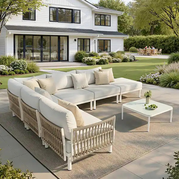 Outdoor Patio Aluminum PE Rattan Free Combination Sectional Sofa Conversation Seating Set | Bed Bath & Beyond