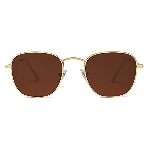 SOJOS Small Square Polarized Sunglasses for Women Men Classic Vintage Retro Style SJ1143 with Gold Frame/Brown Lens | Amazon (US)