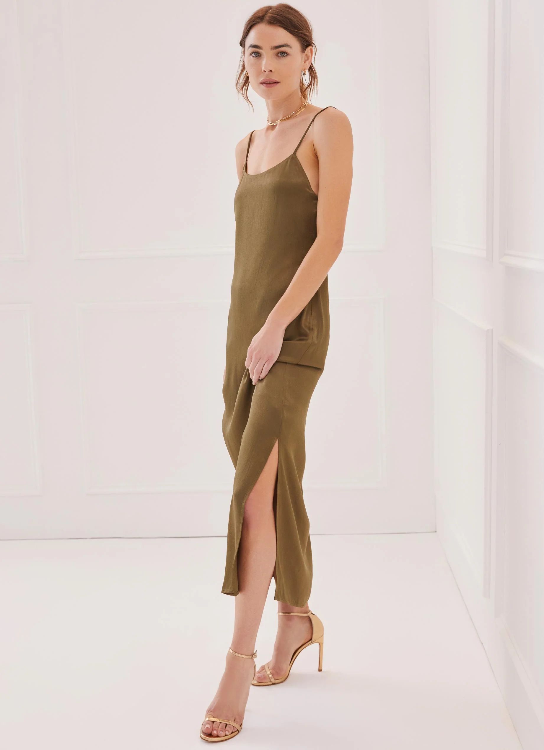 Silky Essential Slip Dress Olive | Something Navy | Something Navy