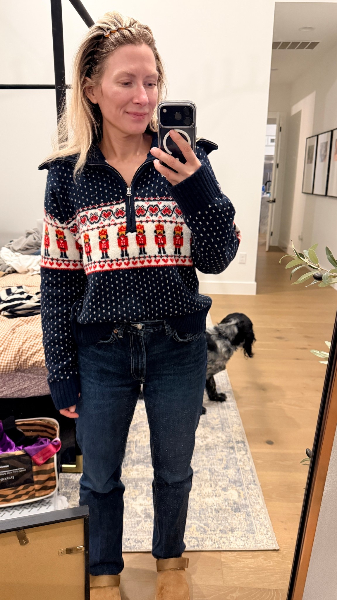 This target nutcracker half zip sweater is SO GOOD y’all. 🙌🎄 paired with my favorite Zara stove pipe jeans and my Ugg clogs. LOVE this comfy easy look  

#LTKootd #LTKHoliday #LTKGiftGuide