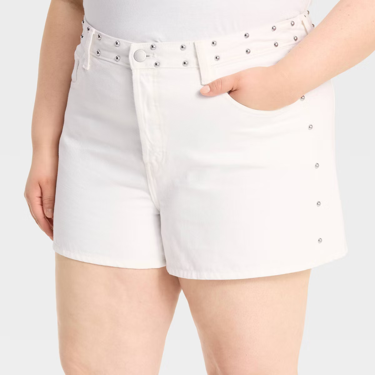 Women's Mid-Rise 90's Baggy Studded Jean Shorts - Universal Thread™ White | Target