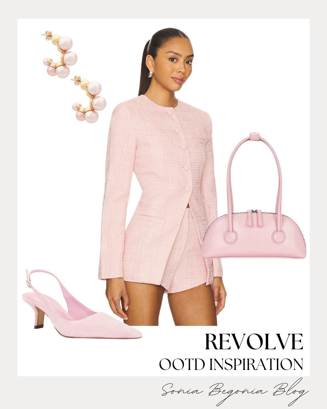 Channeling total main-character energy in this stunning pastel pink tweed matching set from Revolve! The tailored blazer and shorts combo feels incredibly chic, especially when paired with matching pink slingbacks and a structured shoulder bag. 🌸🎀

Elevate this monochromatic dream with gorgeous statement pearl hoop earrings for a polished, feminine look. It's the absolute perfect outfit for a spring brunch or daytime event! 💕👠

#revolveme #tweedset #monochromaticlook #pinkaesthetic #springfashion #chicootd #femininedatestyle

#LTKootd #LTKSeasonal