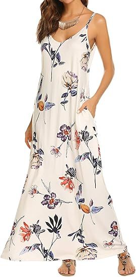 OURS Women's Summer Casual Floral Printed Bohemian Spaghetti Strap Floral Long Maxi Dress with Po... | Amazon (US)