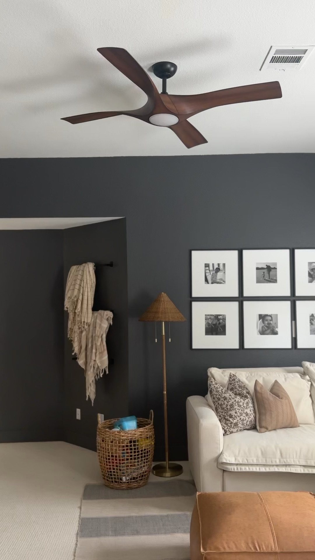 Super happy with this fan addition in the loft! We swapped our old one for this warm wood toned one from
Lowes. Also has a remote control/dimmer/lighting color option! 

#LTKVideo #LTKhome