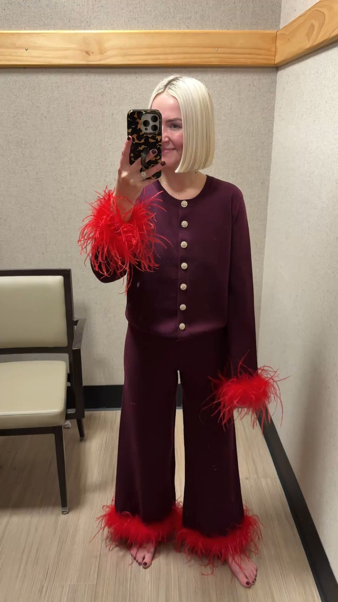 Feather trim sweater (size small - XS was sold out but it fits fine) / feather trim pants (size XS - TTS) / holiday party outfit / Christmas outfit 

#LTKHoliday