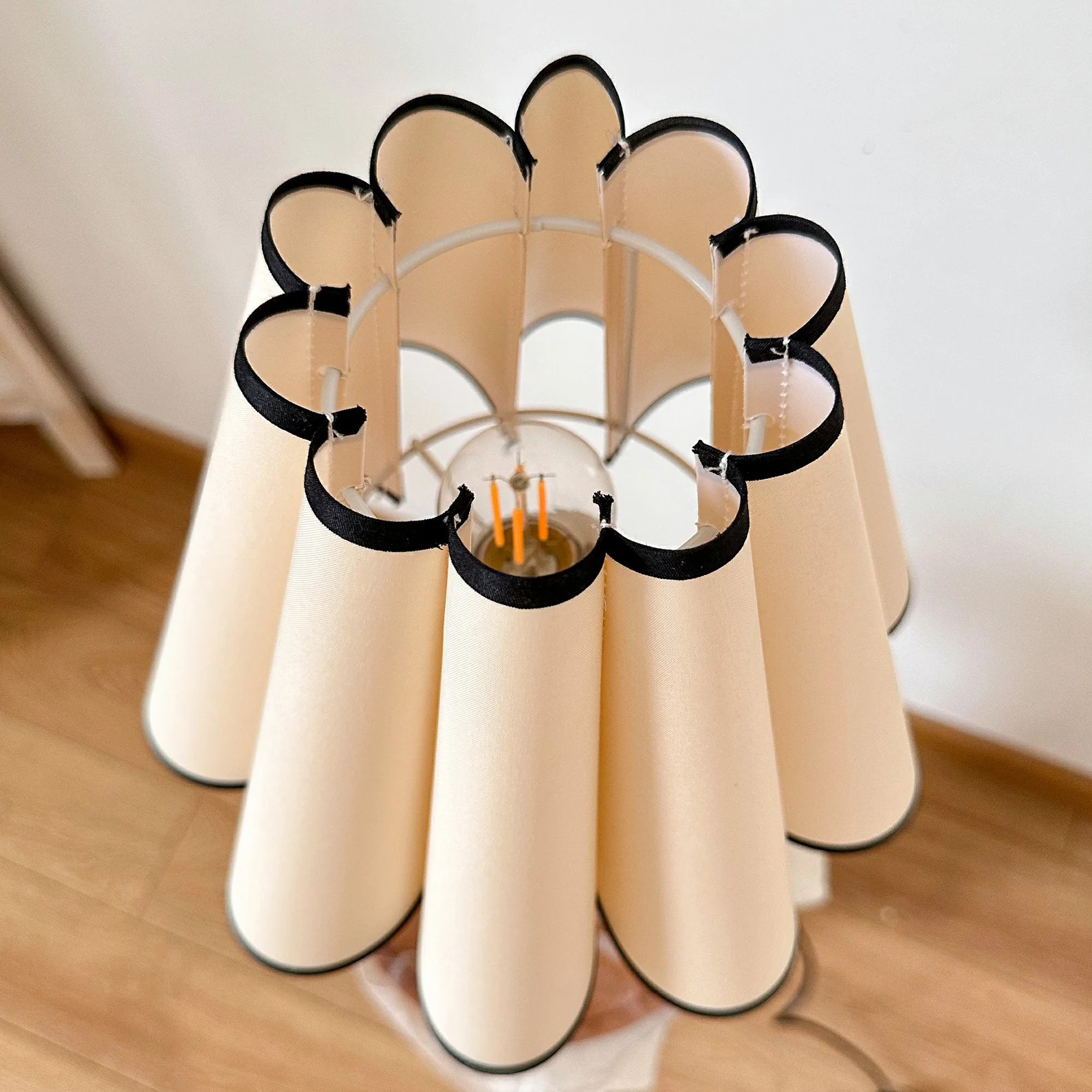 Handmade Black Trim Flower Ruffle Beige Fabric Tall Pleated Shade, for Standard Table Lamps Harp ... | Etsy (US)