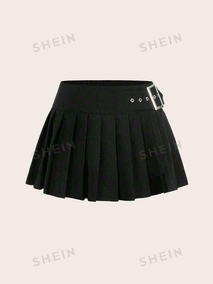 SHEIN ICON Plus Solid Pleated Skirt | SHEIN