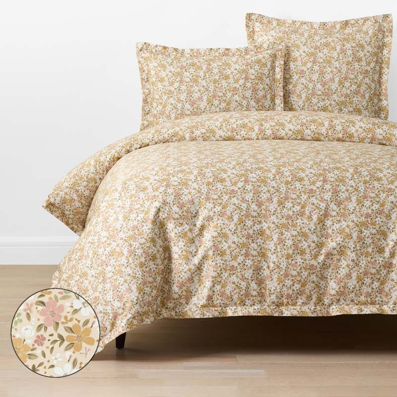 Joyful Floral Classic Smooth Sateen Duvet Cover - Gold, Twin/Twin XL | The Company Store