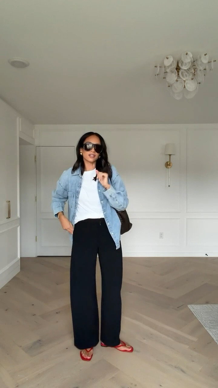Casual summer outfit! These barrel pants can easily be dressed up or down. Paired with my favorite white tee and denim shirt - must have closet staples! Wearing size S white tee, size S denim shirt (color: 7 yrs pctr ths bleu) and size 6 pants 

chic summer outfit, barrel pants, summer fashion, casual outfit, travel outfit, airport outfit, lunch outfit, errands outfit, weekend outfit

#LTKSeasonal #LTKTravel #LTKWorkwear