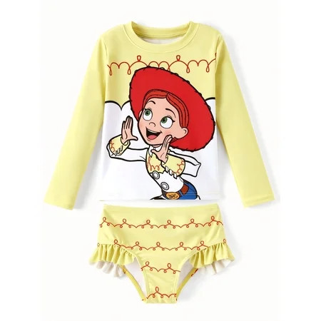 Disney Toy Story Jessie Girls Rash Guard Swimsuit Long Sleeve Top and Ruffle Bikini Bottom Set for Kids 2–9Y | Walmart (US)