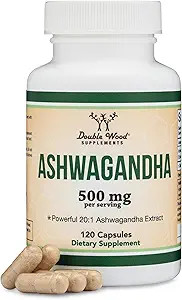 Ashwagandha Capsules, 120 Count (500mg Extract 20:1 Potency) Adaptogen Stress Relief by Double Wo... | Amazon (US)