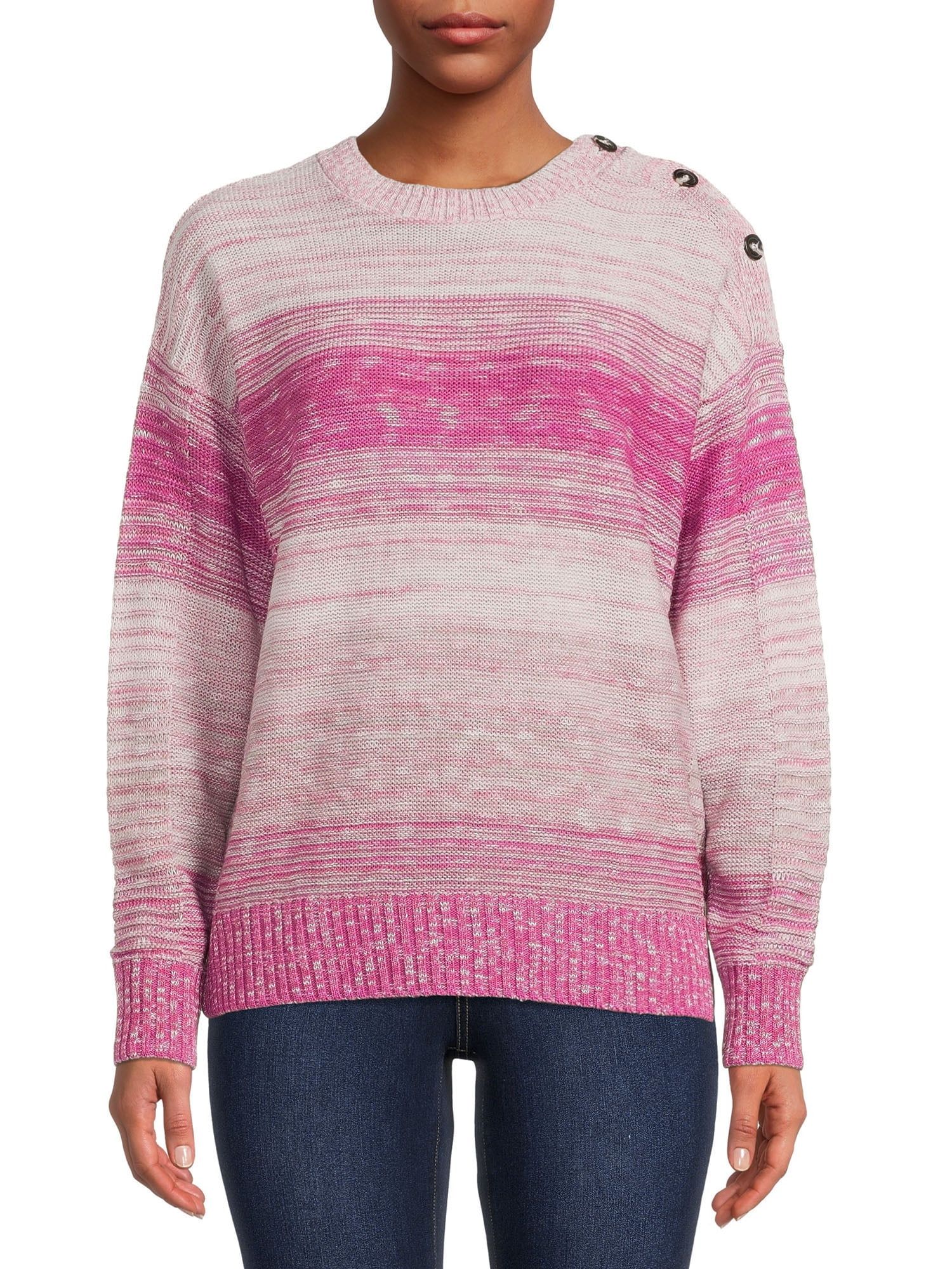 Time and Tru Women's Button Shoulder Striped Sweater, Lightweight, Sizes XS-XXXL | Walmart (US)