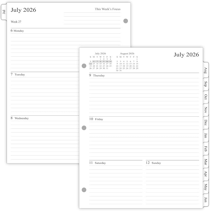 newestor 2026-2027 Weekly Planner Refills for 3-Ring Binder with Monthly Tabs, Jul 2026 - Jun 202... | Amazon (US)