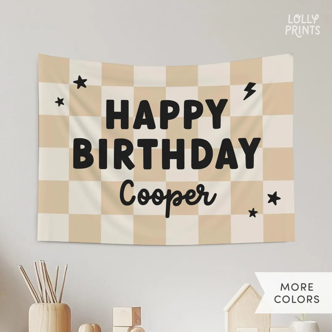 Happy Birthday Banner Custom Birthday Backdrop, Personalized Fabric Birthday Banner, Baby Boys Bi... | Etsy (US)