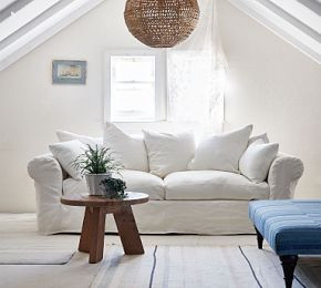 Charley Slipcovered Belgian Linen Oyster Sofa | GreenRow