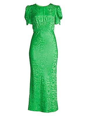Bianca Silk Jacquard Puff Sleeve Midi Sheath Dress | Saks Fifth Avenue
