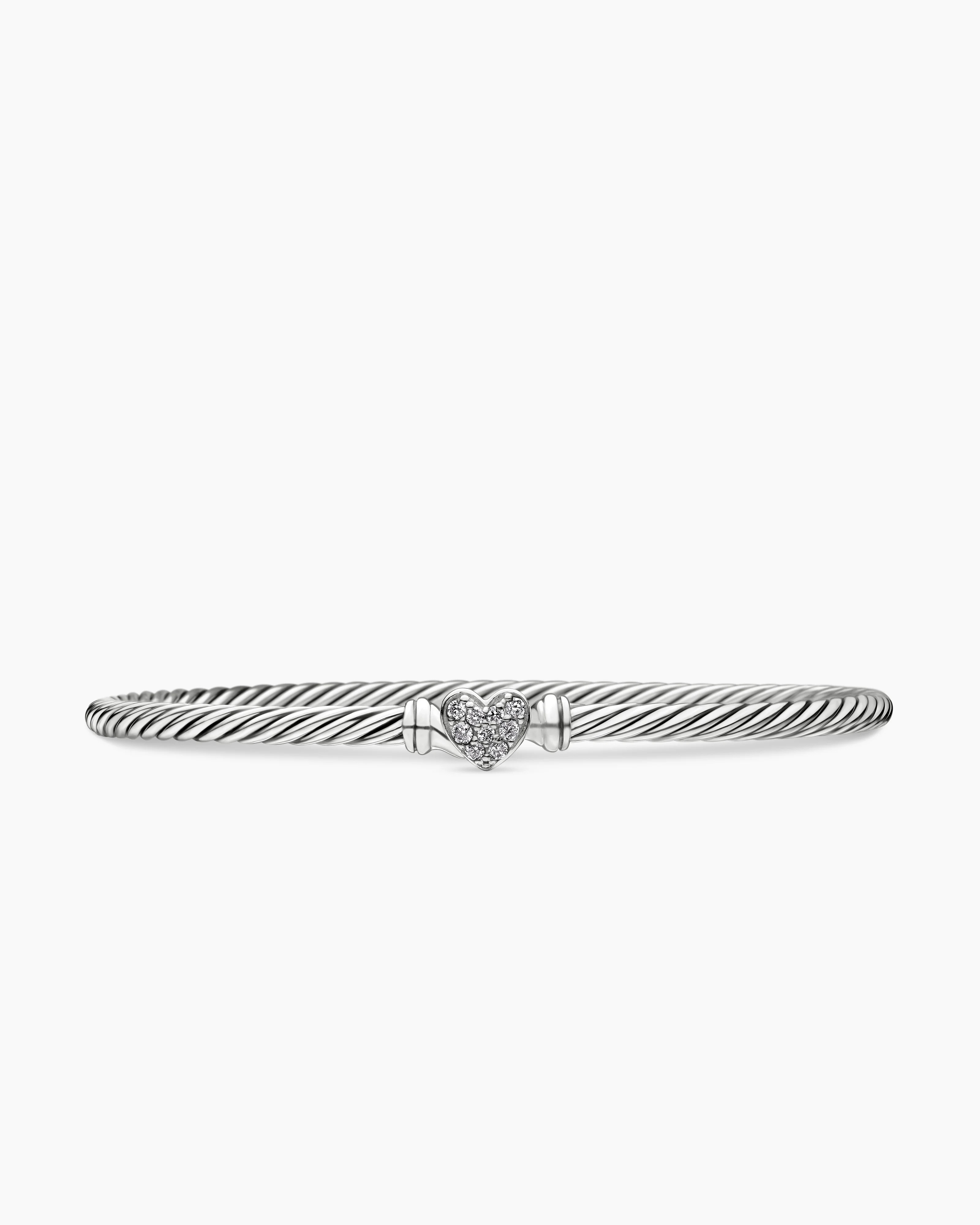 David Yurman | Classic Cable Heart Station Bracelet in Sterling Silver with Pavé, 3mm | David Yurman