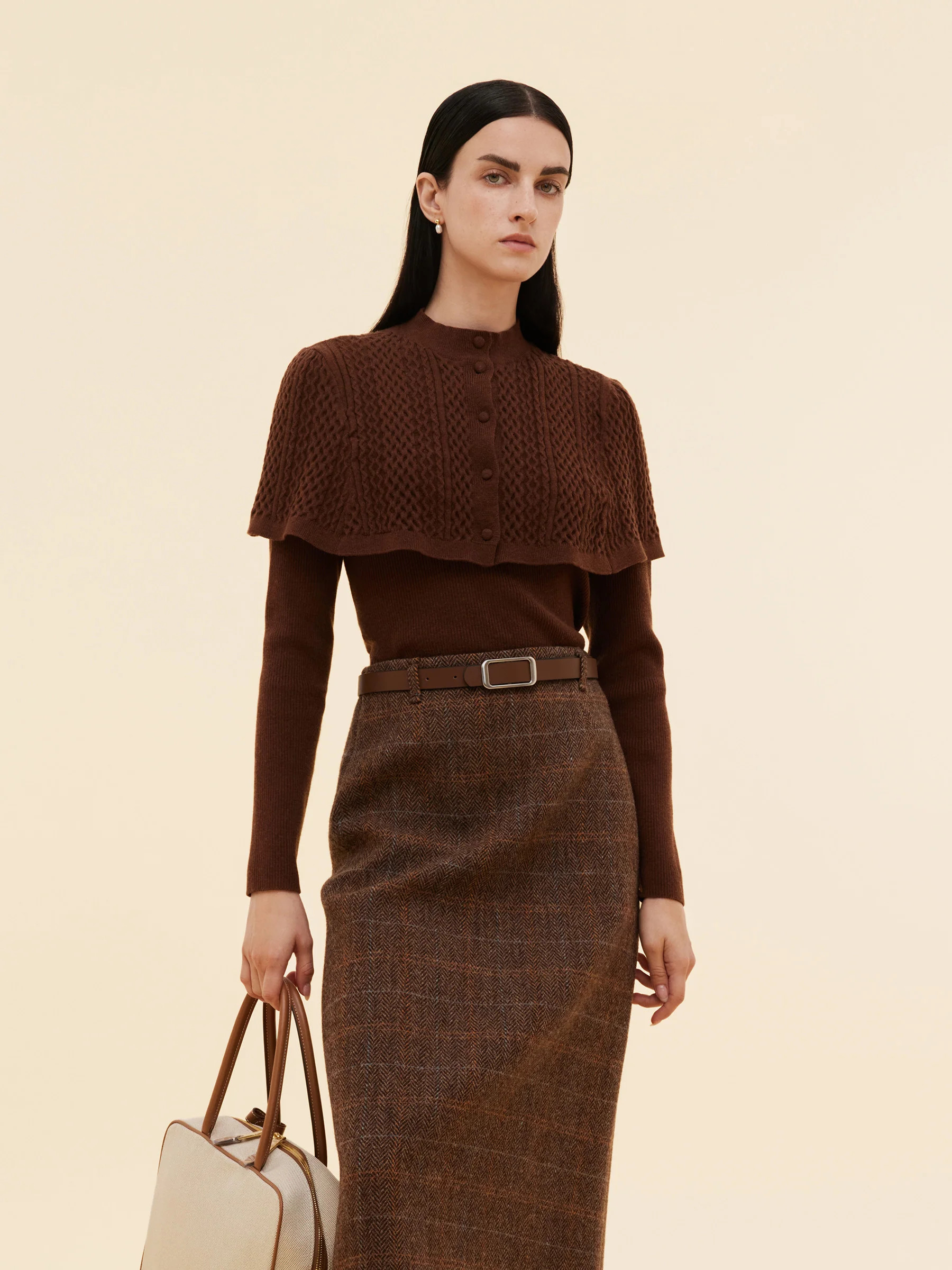 Lyocell Blend Knit Top And Cape Two-Piece Set | GOELIA