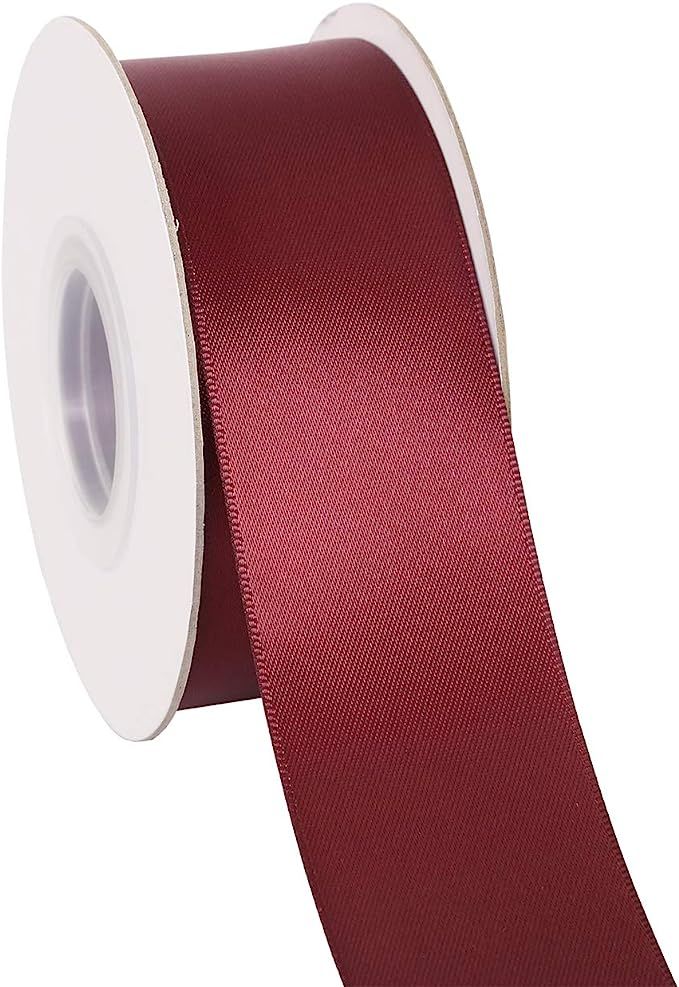 Ribbonitlux 1.5" Wide Double Face Satin Ribbon 25 Yards (277-Burgundy）, Set for Gift Wrapping, ... | Amazon (US)