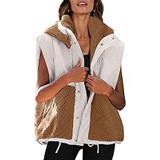 Nirovien Womens Sherpa Vest Oversized Fleece Vest Color Block Quilted Vest Button Down Padded Out... | Amazon (US)