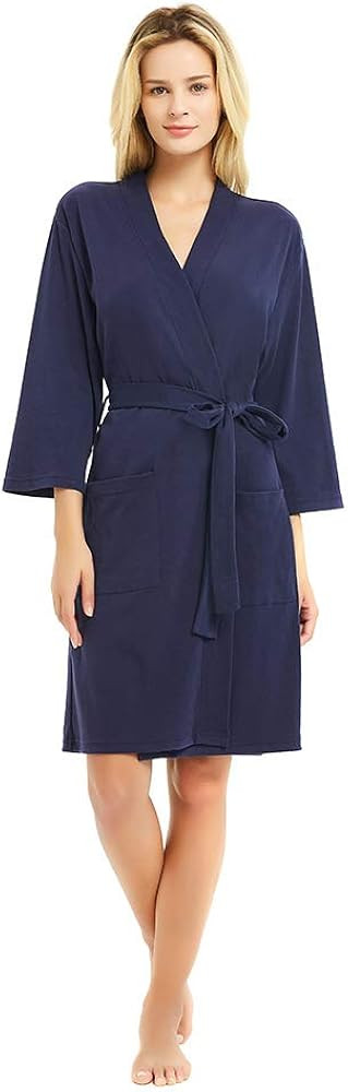 U2SKIIN Womens Robes, 100% Cotton Lightweight Robes 3/4 Sleeves Kimono Knit Soft Loungewear Short... | Amazon (US)