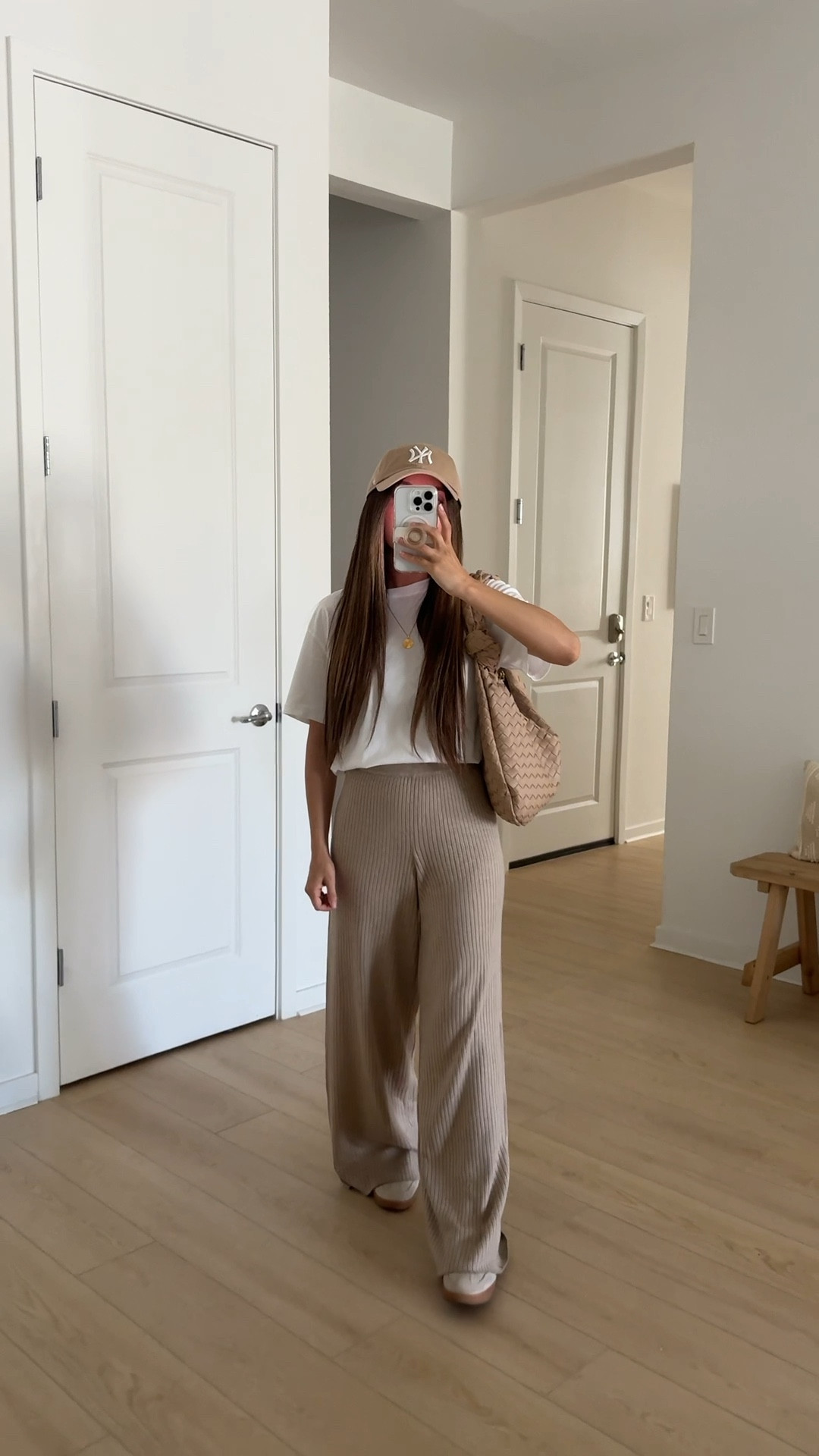 Casual outfit, lazy day outfit, errands outfit, coffee outfit, early fall outfit, fall outfit, travel outfit, airport outfit, school drop off outfit, school outfit, baseball hat, t-shirt (wearing XXS), sweater pants (wearing XS), sneakers, woven tote bag, woven bag, amazon fashion, amazon outfit, closet basics, capsule wardrobe essentials, neutral outfit, neutral sneakers  // neutrallynicole, @neutrallynicole, neutrallynicole.com, Neutrally Nicole

#LTKPetite #LTKSaleAlert #LTKShoeCrush #LTKItBag #LTKStyleTip #LTKFindsUnder50 #LTKFindsUnder100 #LTKTravel #LTKSeasonal #LTKActive 