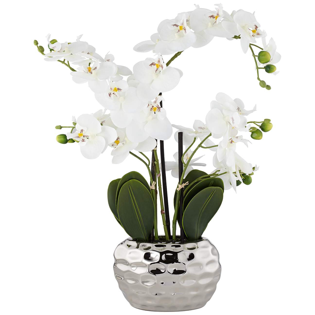 White Phalaenopsis 23"H Faux Orchid in Silver Ceramic Pot | LampsPlus.com