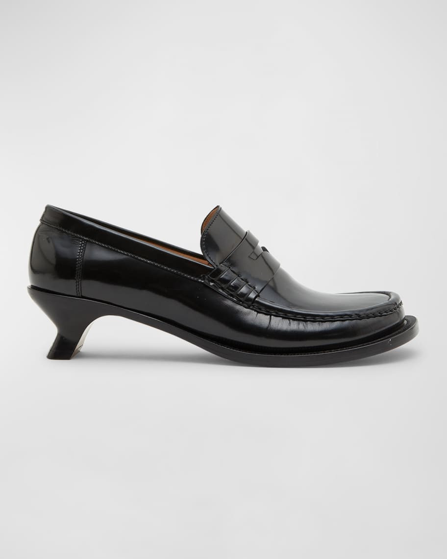 Loewe Terra Leather Kitten-Heel Penny Loafers | Neiman Marcus